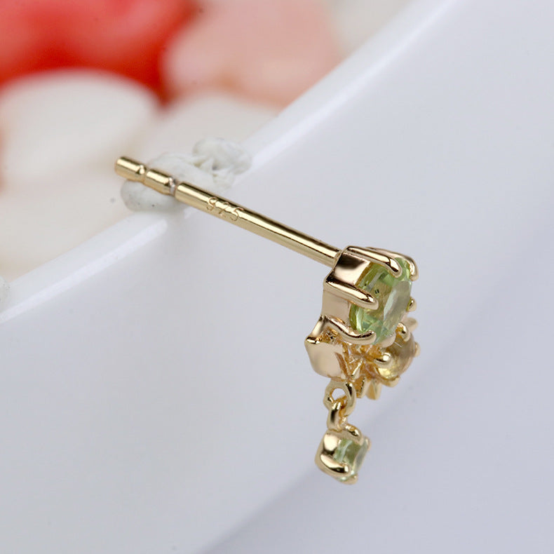 Boucles d'Oreilles Péridot et Citrine – Fleur Ensoleillée, Argent Plaqué Or