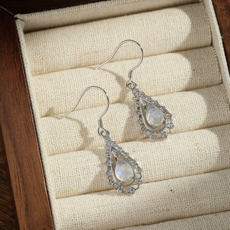 Boucles d'Oreilles Pierre de Lune – Larme Étincelante