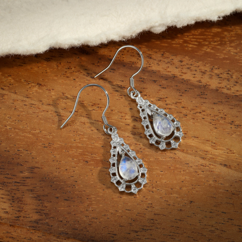 Boucles d'Oreilles Pierre de Lune – Larme Étincelante