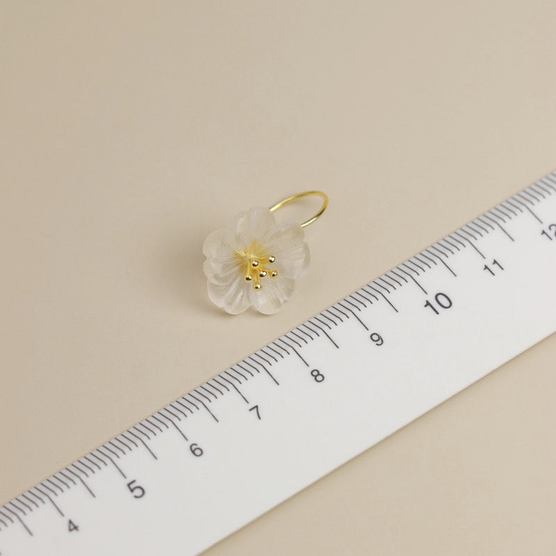 Boucles d'Oreilles Quartz Clair - Élégance Florale, Argent