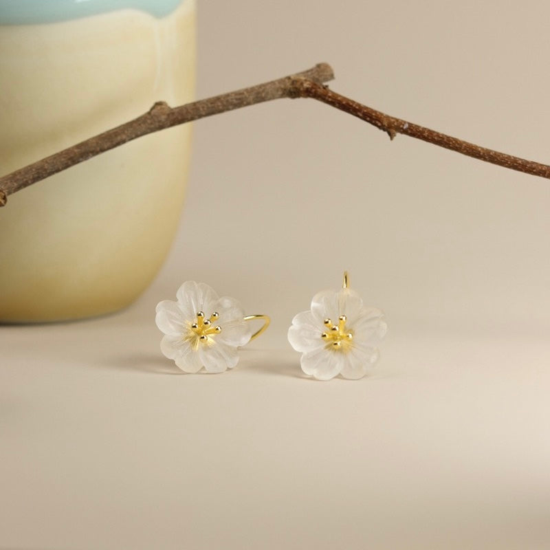 Boucles d'Oreilles Quartz Clair - Élégance Florale, Argent