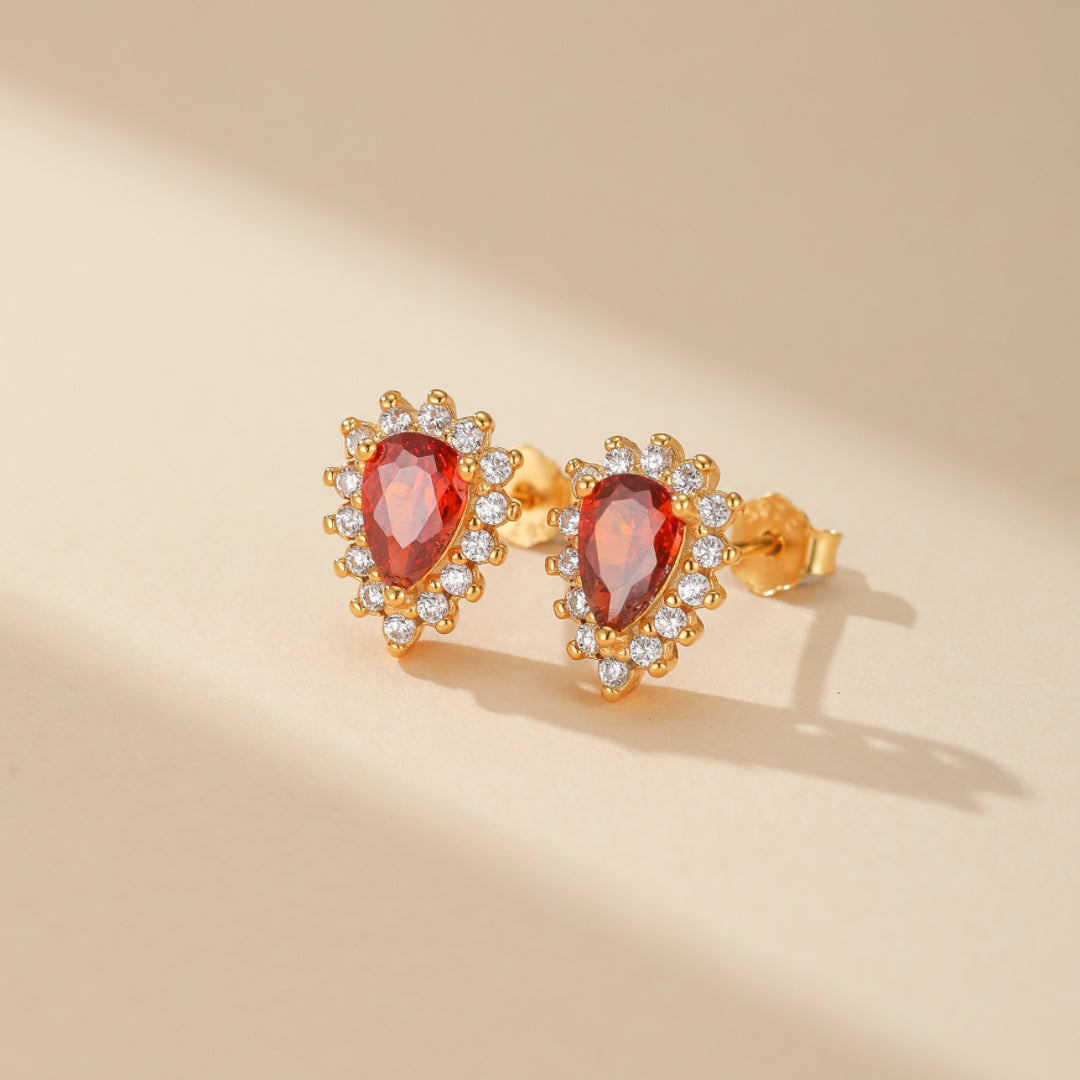 Boucles d'Oreilles Rubis – Étincelles d'Amour, Argent Plaqué Or - 1
