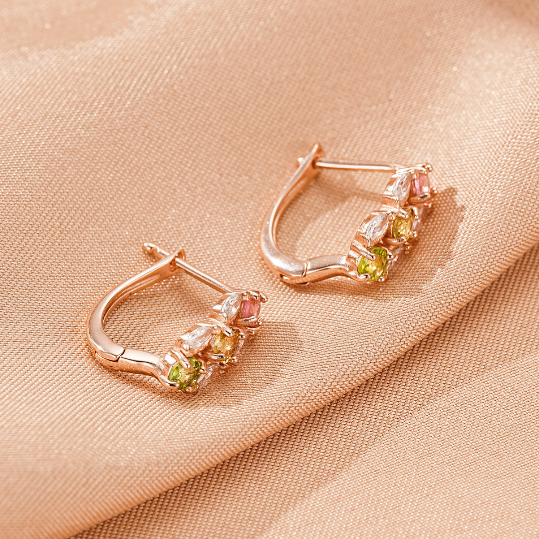 Boucles d'Oreilles Tourmaline – Rayonnement Floral, Argent Plaqué Or