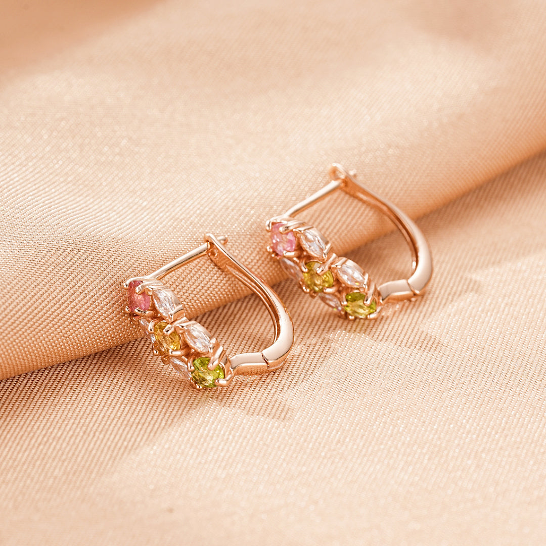 Boucles d'Oreilles Tourmaline – Rayonnement Floral, Argent Plaqué Or