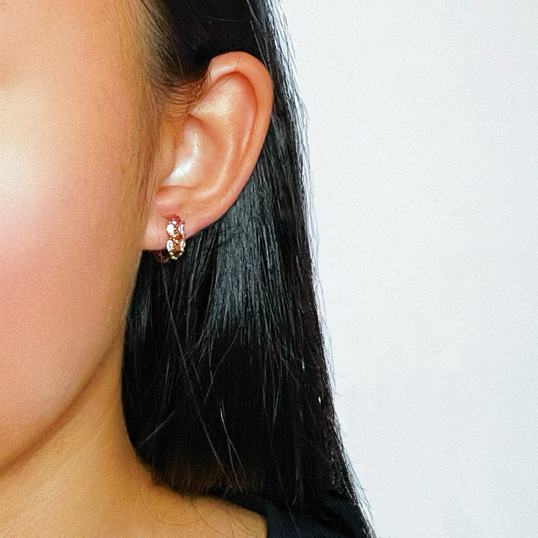 Boucles d'Oreilles Tourmaline – Rayonnement Floral, Argent Plaqué Or