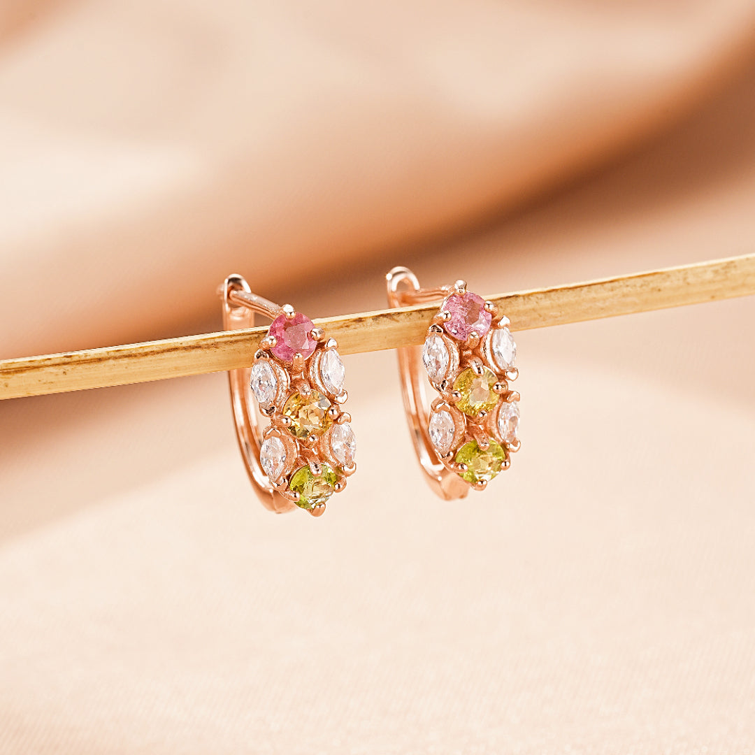 Boucles d'Oreilles Tourmaline – Rayonnement Floral, Argent Plaqué Or