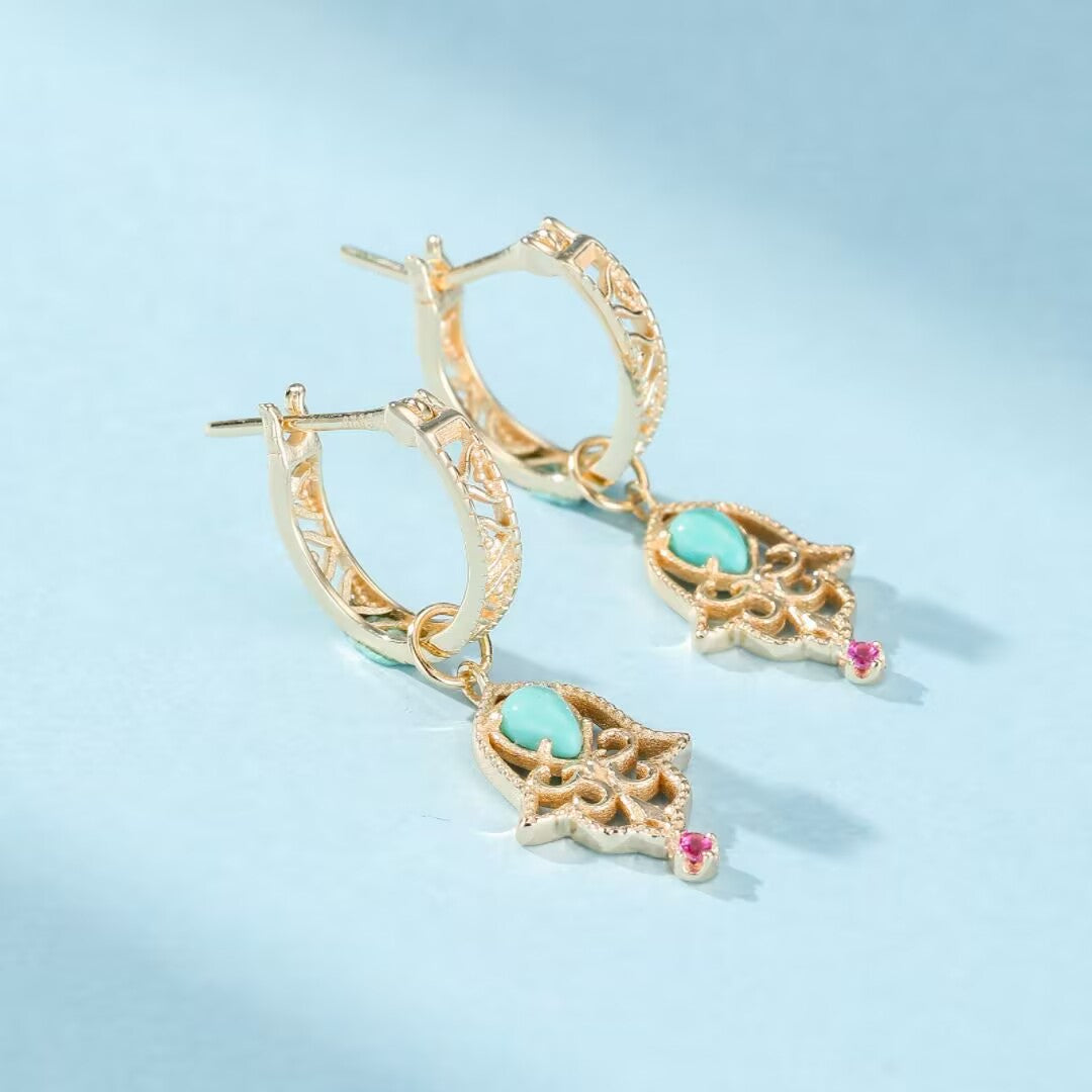 Boucles d'Oreilles Turquoise – Aura Protectrice, Argent Plaqué Or