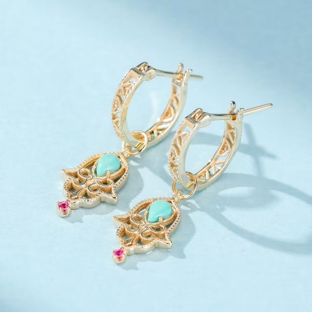 Boucles d'Oreilles Turquoise – Aura Protectrice, Argent Plaqué Or