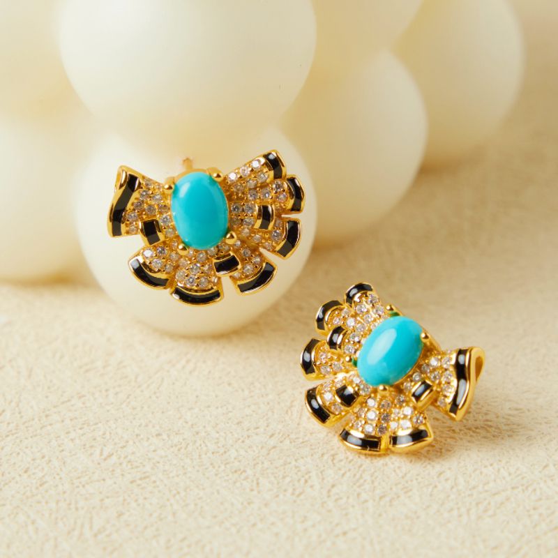 Boucles d'Oreilles Turquoise – Coquillage Maritime, Argent Plaqué Or