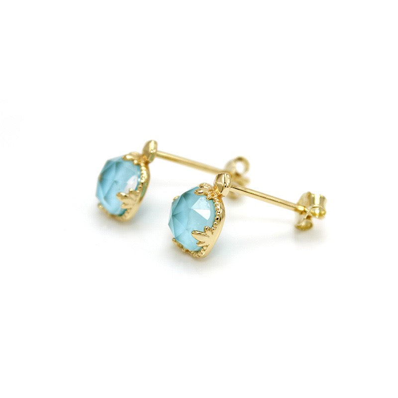 Boucles d'Oreilles Turquoise – Étreinte du Ciel, Argent Plaqué Or