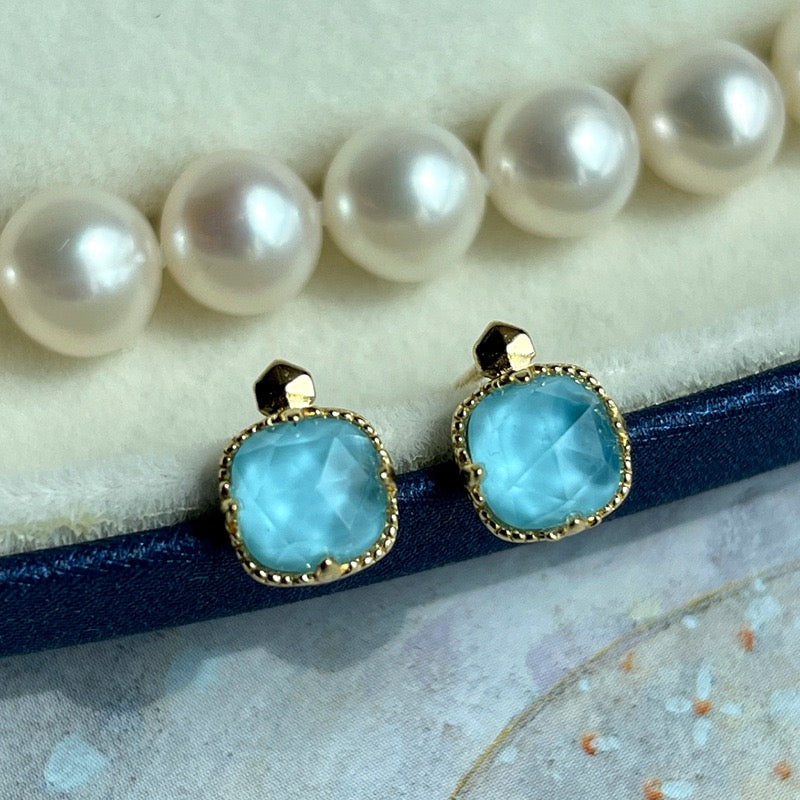 Boucles d'Oreilles Turquoise – Étreinte du Ciel, Argent Plaqué Or