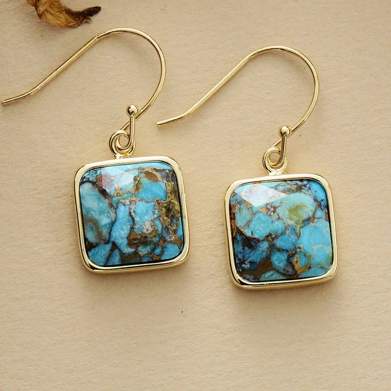 Boucles d'Oreilles Turquoise – Fragments de Ciel, Argent Plaqué Or
