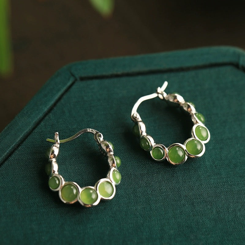 Boucles d'Oreilles Jade – Danse Verdoyante, Argent