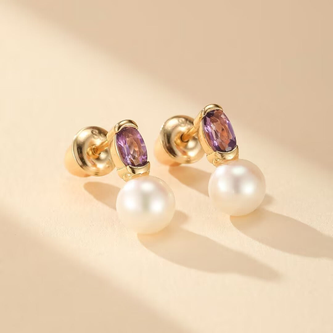 Amethyst and Pearl Earrings – Pure Grace, Gold Plated Silver