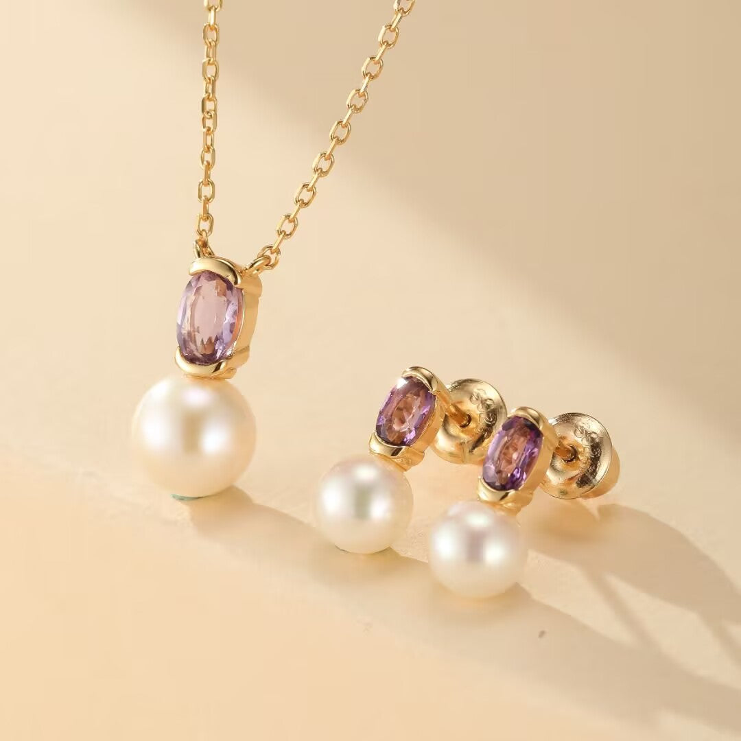 Boucles d’Oreilles Améthyste et Perle – Pure Grâce, Argent Plaqué Or