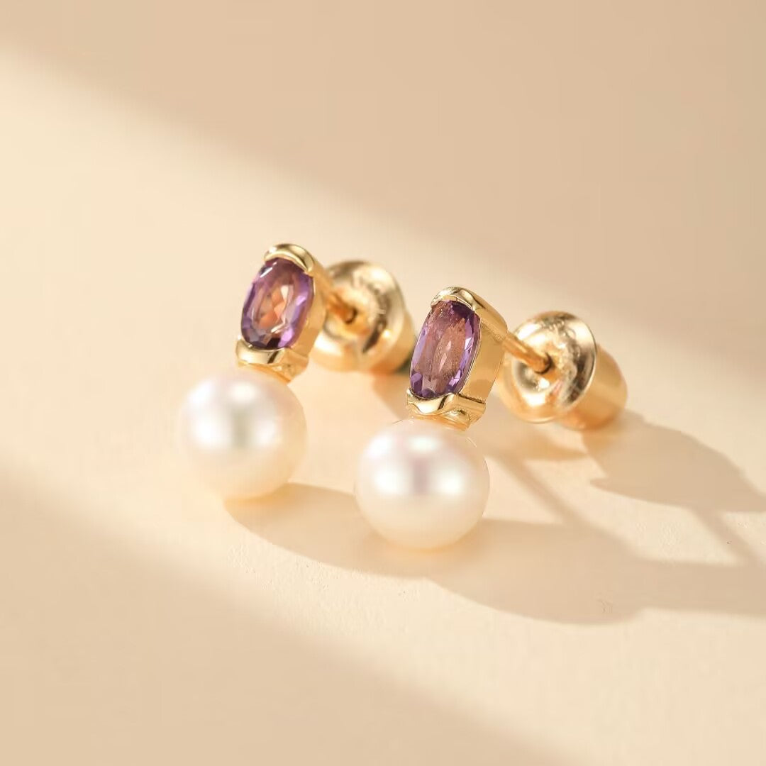 Amethyst and Pearl Earrings – Pure Grace, Gold Plated Silver