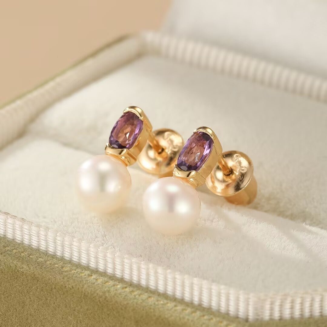 Amethyst and Pearl Earrings – Pure Grace, Gold Plated Silver