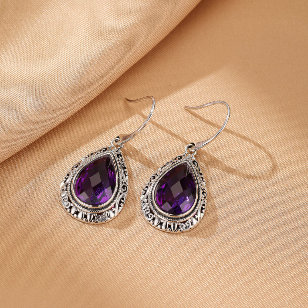 Boucles d’oreilles Améthyste – Gouttes d’Héritage, Argent