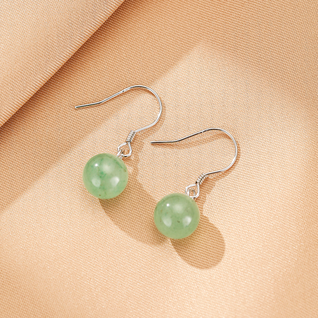 Boucles d’oreilles Aventurine – Éclat Doux, Argent