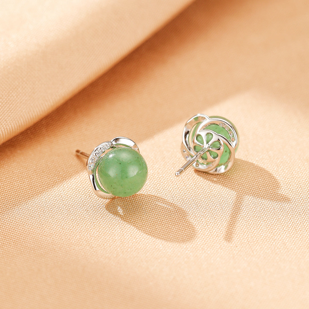 Boucles d’oreilles Aventurine – Éclat Intemporel, Argent