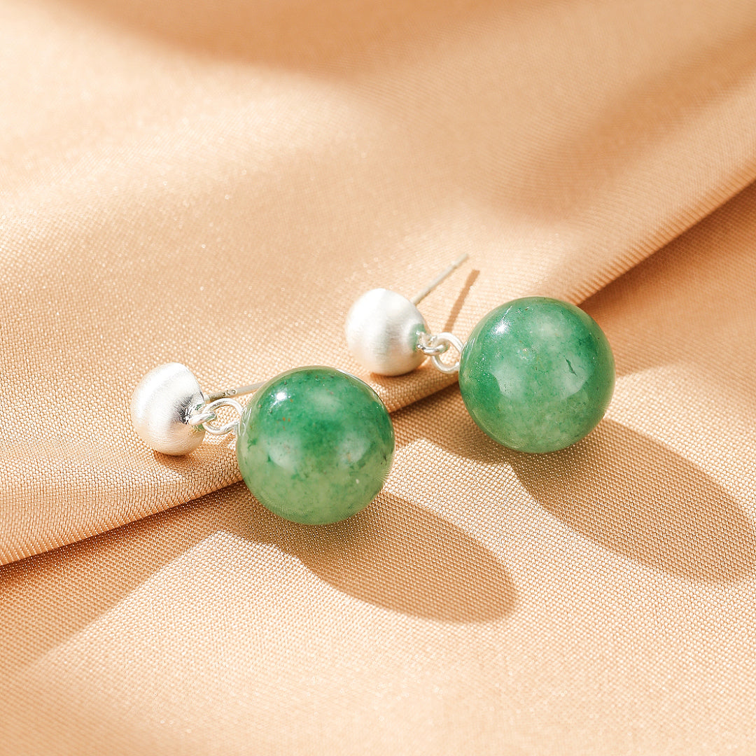 Bijoux-Boucles d’oreilles Aventurine – Éclat Intemporel, Argent