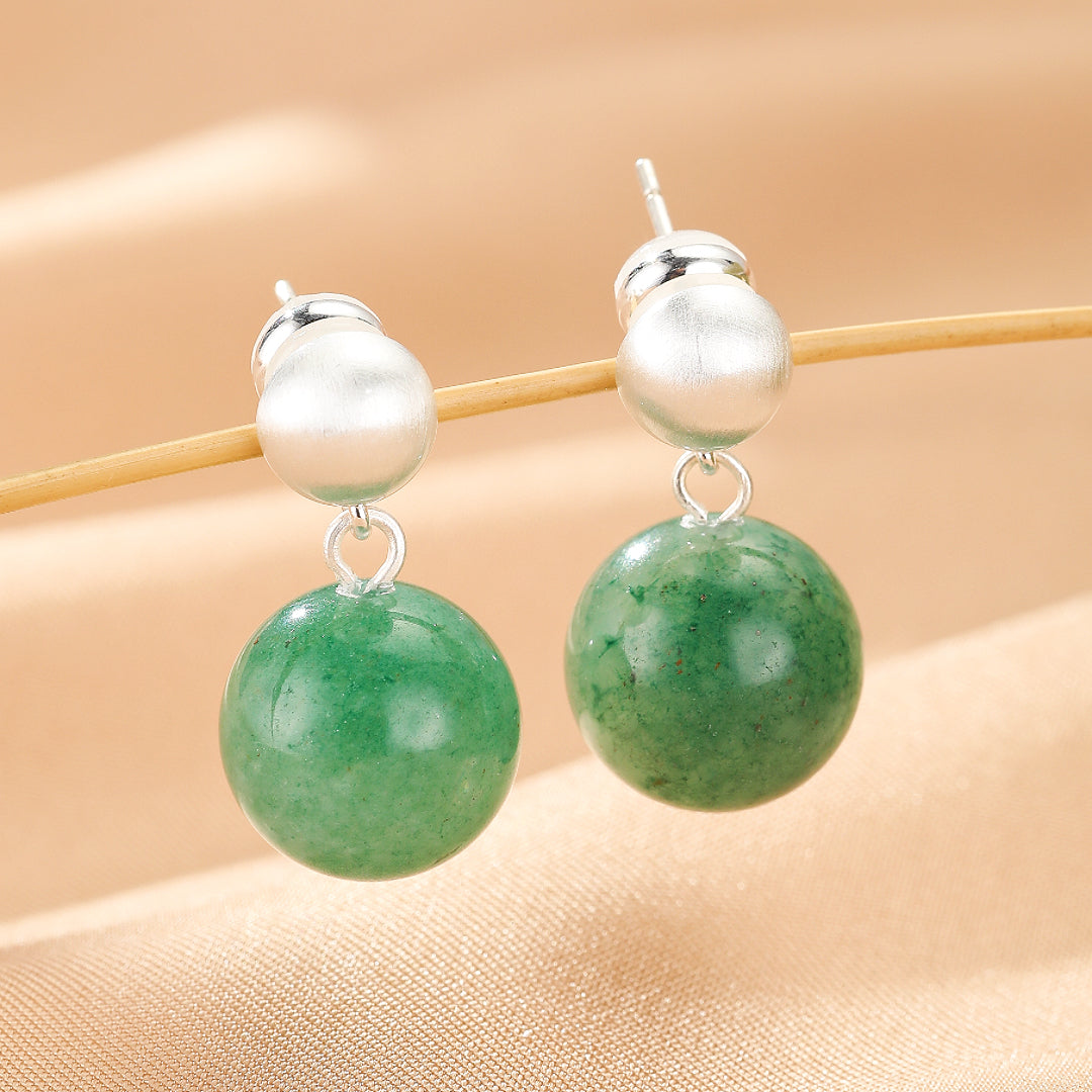 Bijoux-Boucles d’oreilles Aventurine – Éclat Intemporel, Argent
