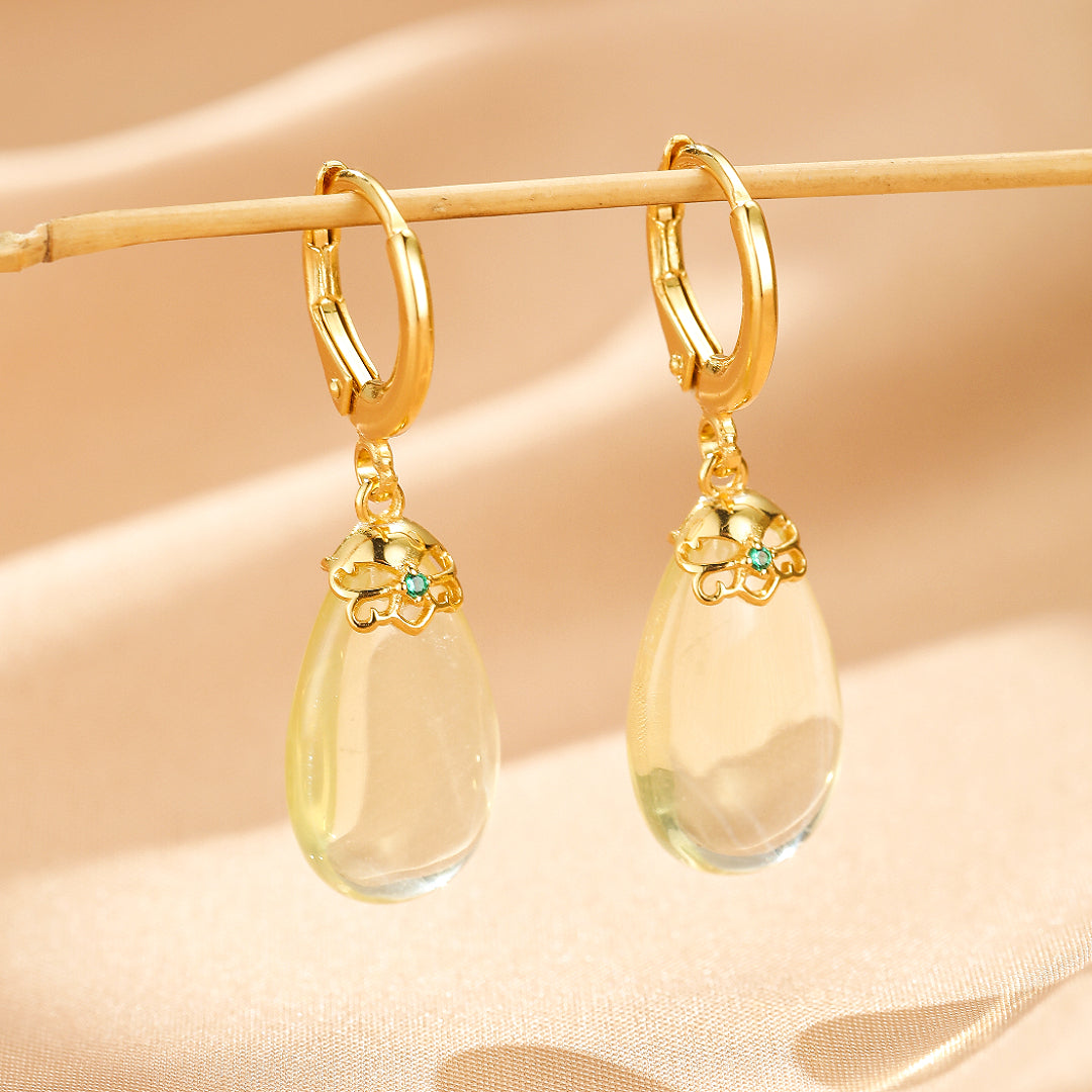 Boucles d’oreilles Citrine – Goutte de Soleil, Argent Plaqué Or