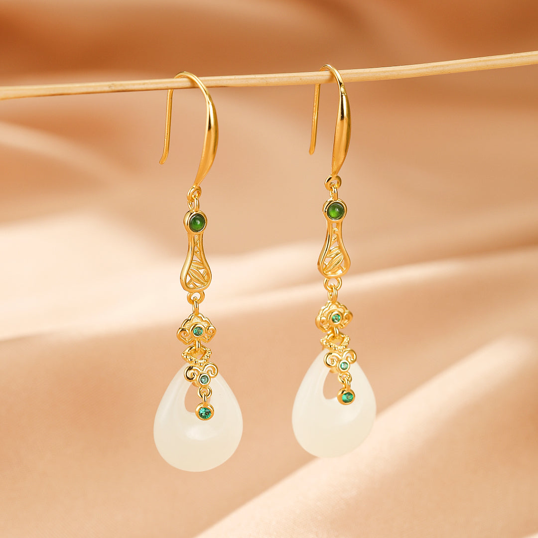 Boucles d’Oreilles Créoles Jade – Sérénité Courbée, Argent