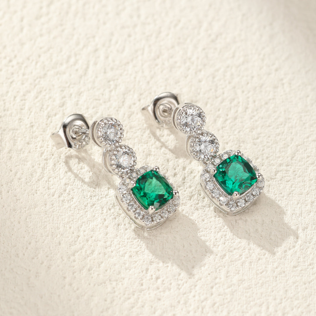 Emerald Earrings – Precious Reflections, Platinum Plated Silver