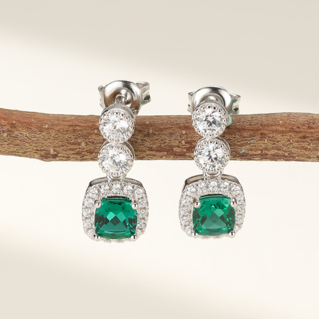 Emerald Earrings – Precious Reflections, Platinum Plated Silver