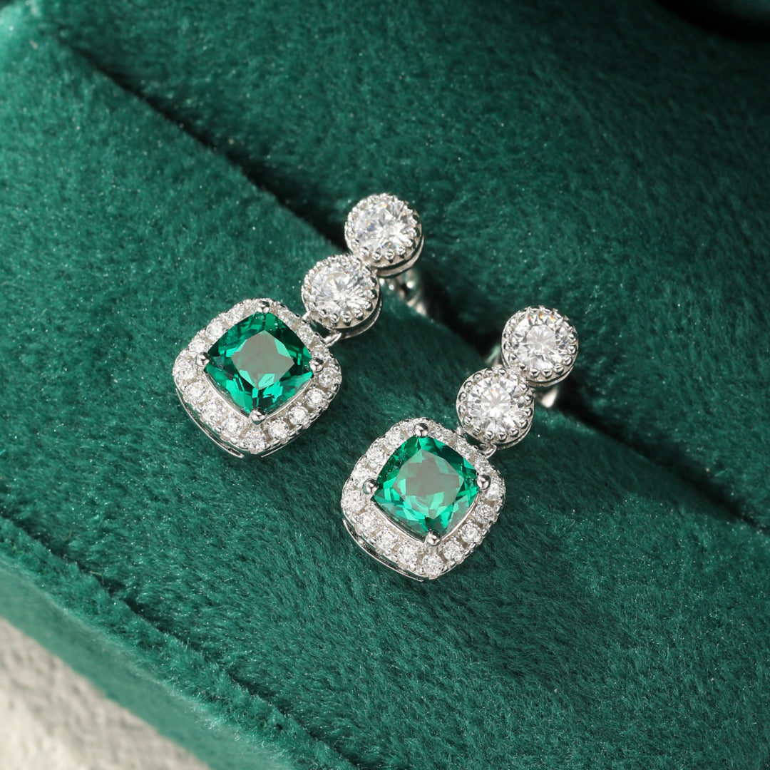 Emerald Earrings – Precious Reflections, Platinum Plated Silver