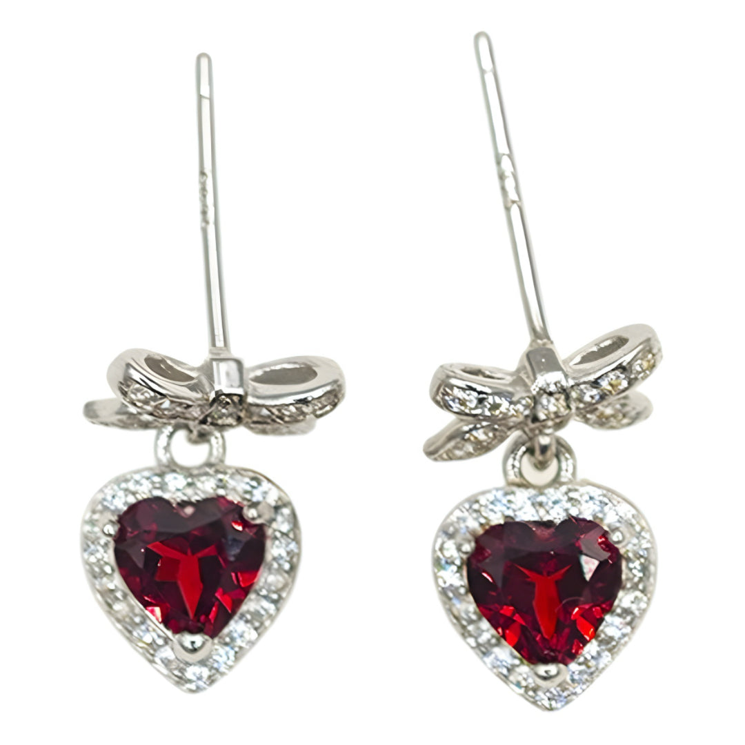 Boucles d’oreilles Grenat – Nœud d’Amour, Argent