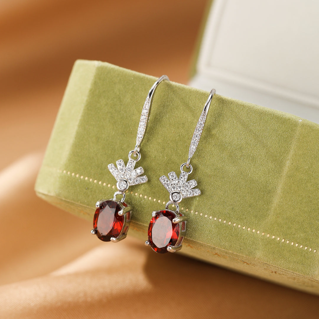 Boucles d’oreilles Grenat – Rayonnement Royal, Argent