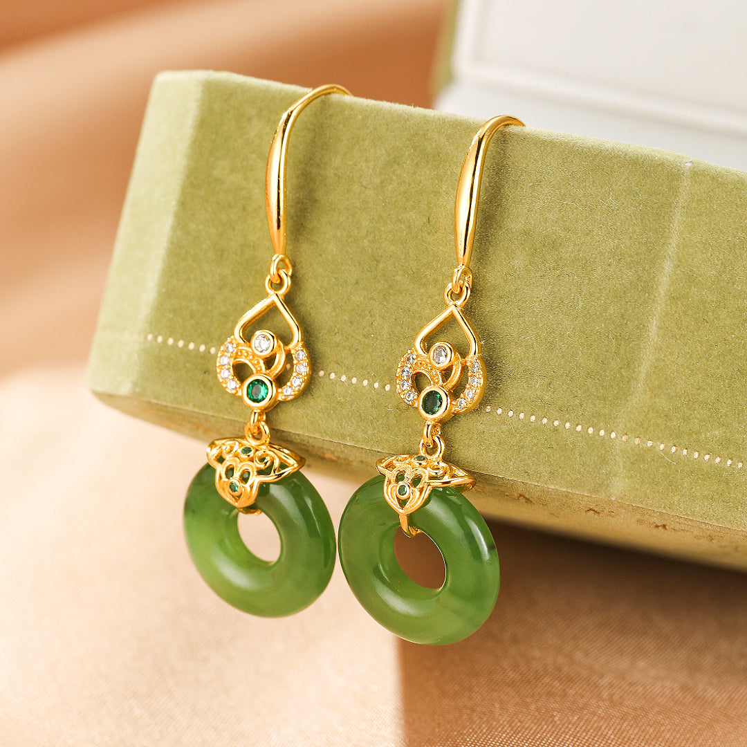 Boucles d’oreilles Jade – Élégance Impériale, Argent Plaqué Or