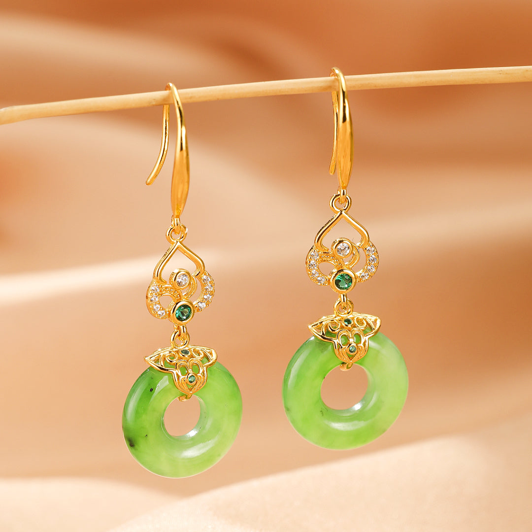 Boucles d’oreilles Jade – Élégance Impériale, Argent Plaqué Or