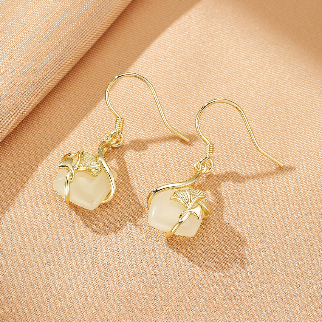 Bijoux-Boucles d'Oreilles Jade – Éveil du Cœur, Argent Plaqué Or