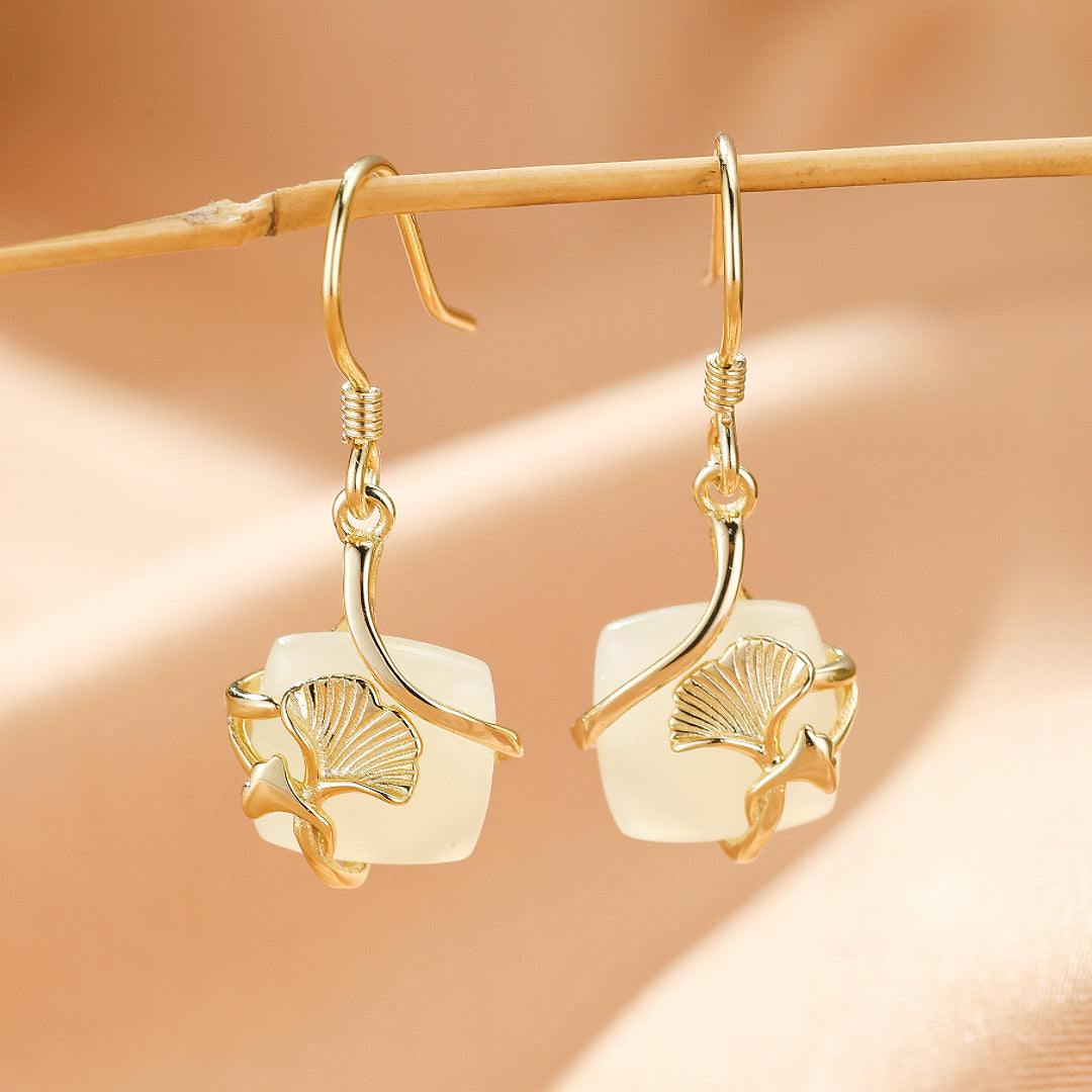 Bijoux-Boucles d'Oreilles Jade – Éveil du Cœur, Argent Plaqué Or