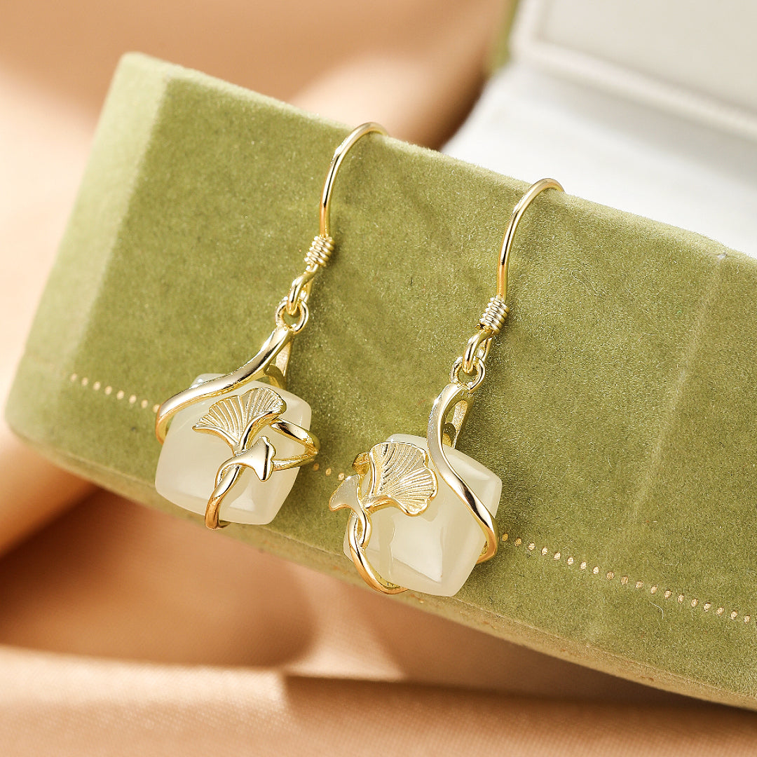 Bijoux-Boucles d'Oreilles Jade – Éveil du Cœur, Argent Plaqué Or