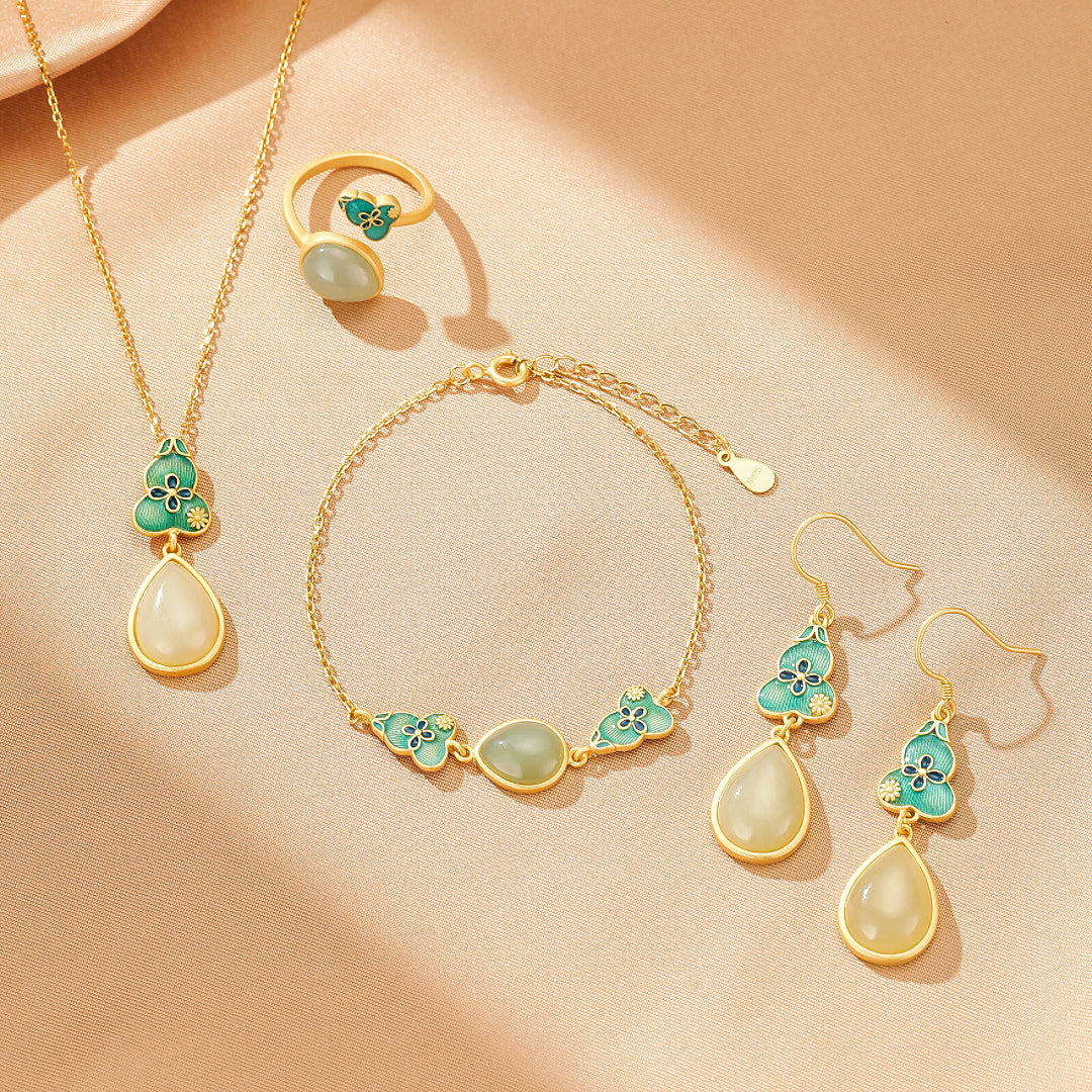 Bijoux-Boucles d'Oreilles Jade – Goutte de Chance, Argent Plaqué Or