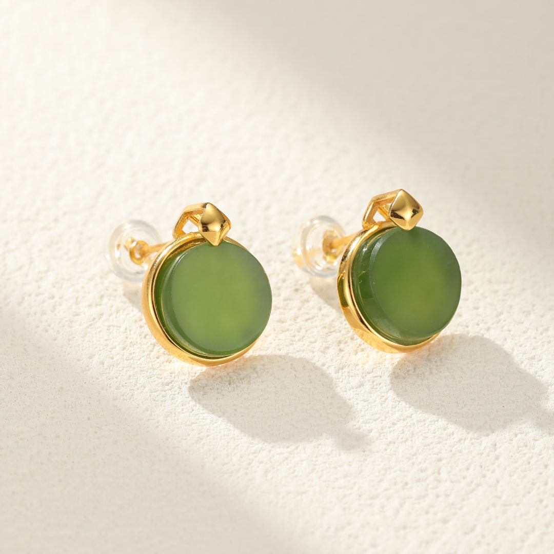 Boucles d’Oreilles Jade – Trésor Impérial, Argent Plaqué Or