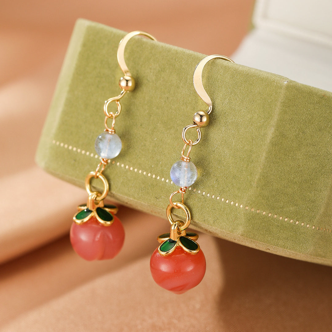 Boucles d’Oreilles Labradorite et Quartz Rose – Cerise Lunaire