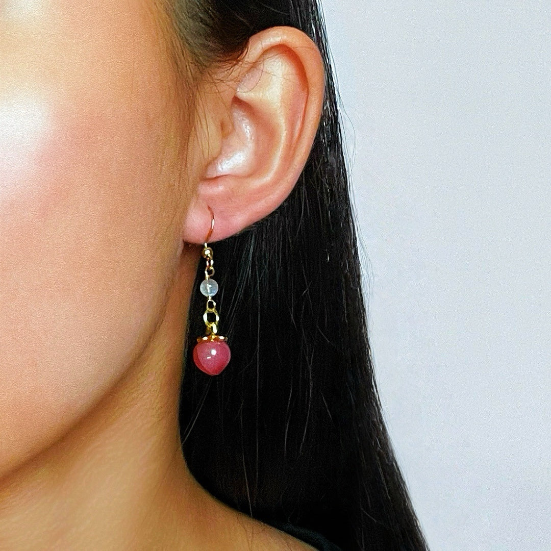 Boucles d’Oreilles Labradorite et Quartz Rose – Cerise Lunaire