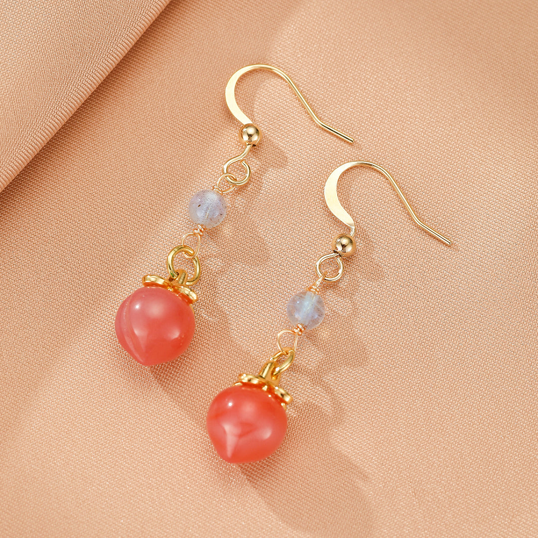 Boucles d’Oreilles Labradorite et Quartz Rose – Cerise Lunaire