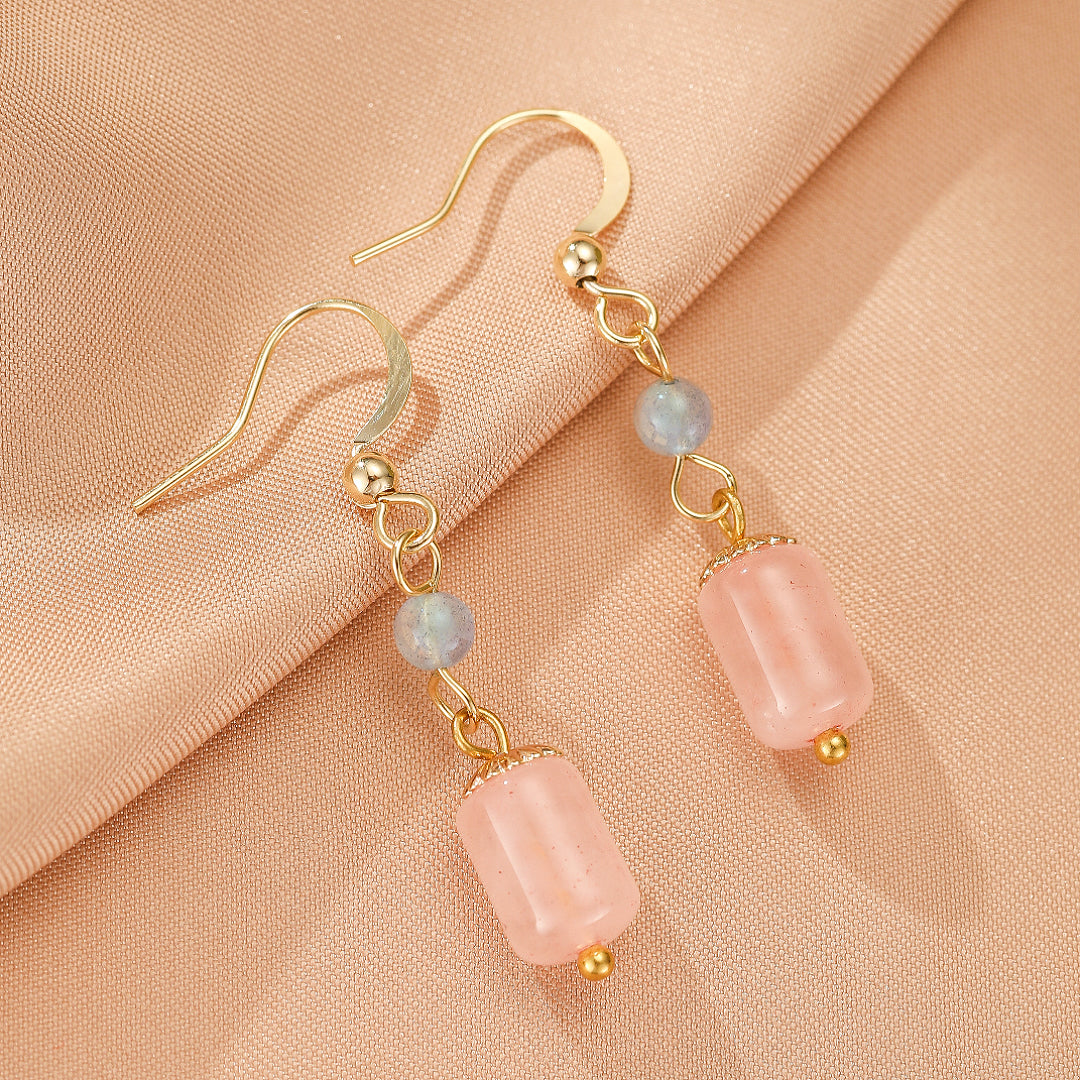 Boucles d’Oreilles Labradorite et Quartz Rose – Douceur d’Éclat