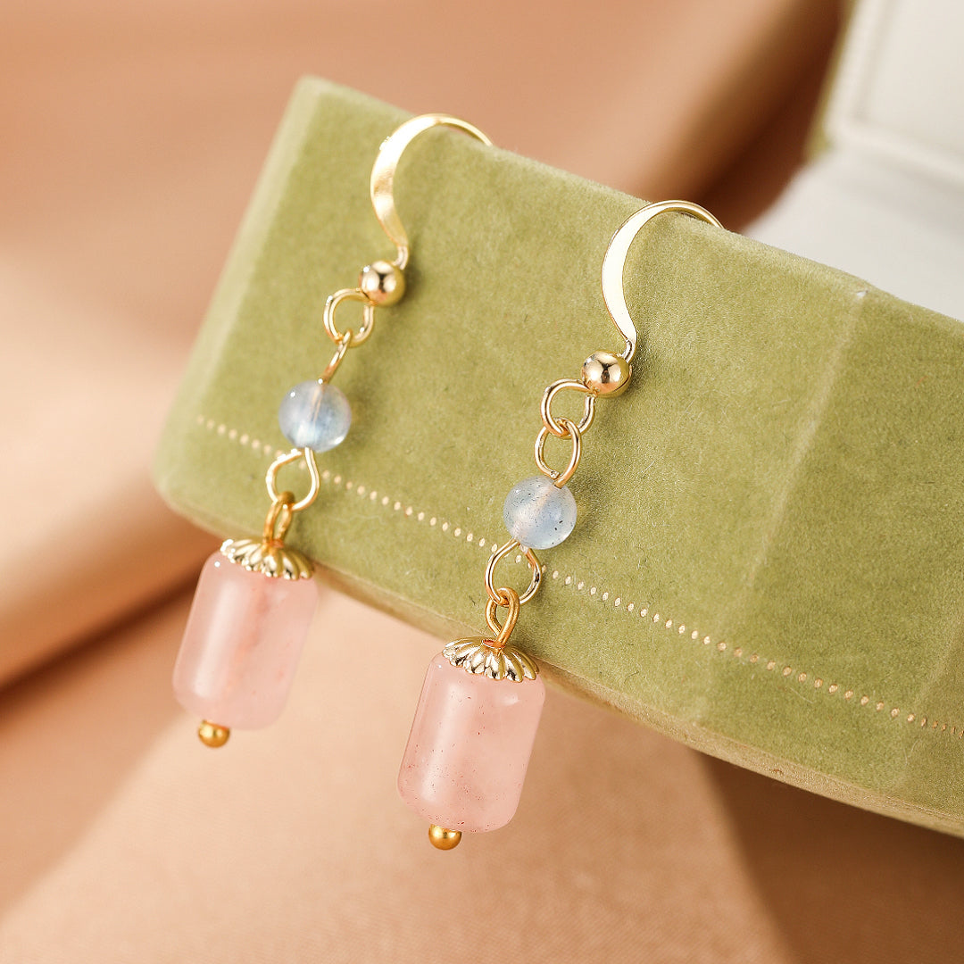 Boucles d’Oreilles Labradorite et Quartz Rose – Douceur d’Éclat