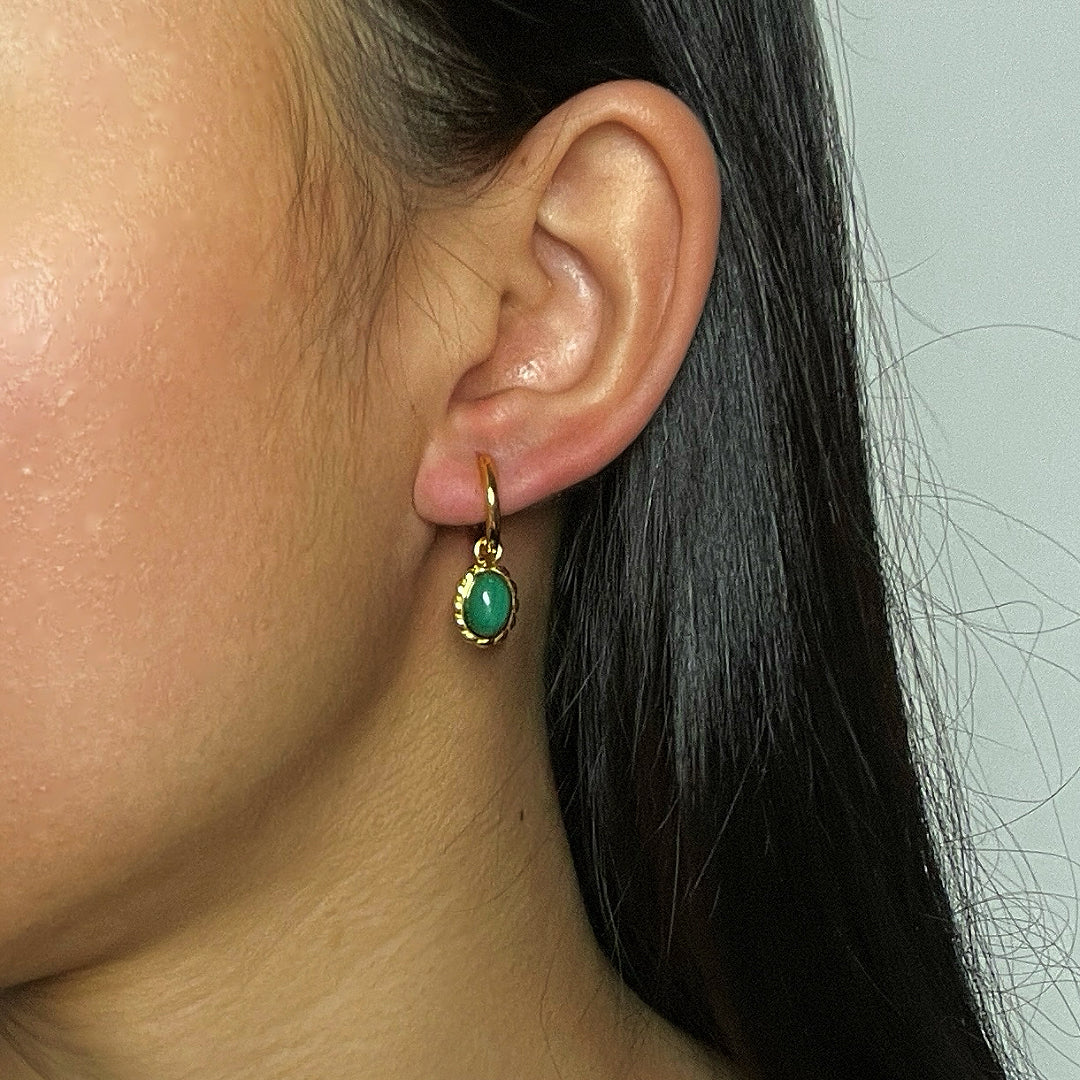 Boucles d’oreilles Malachite – Charme Ovale, Argent