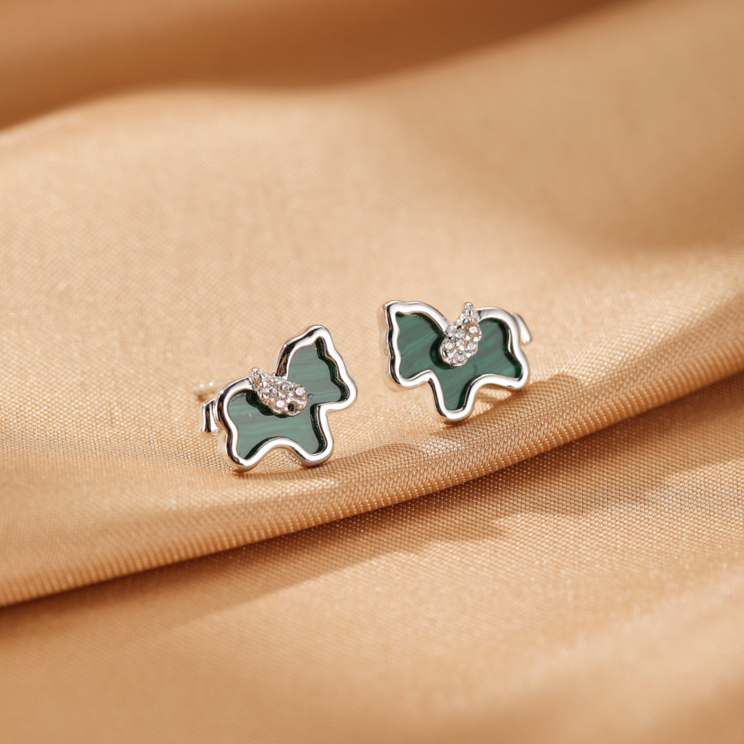 Boucles d'Oreilles Malachite Cheval – Élégance Libre, Argent
