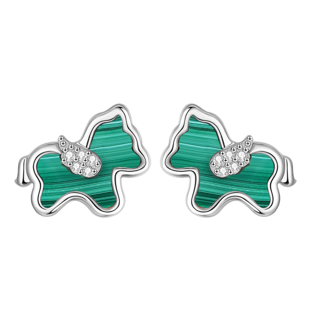Boucles d'Oreilles Malachite Cheval – Élégance Libre, Argent