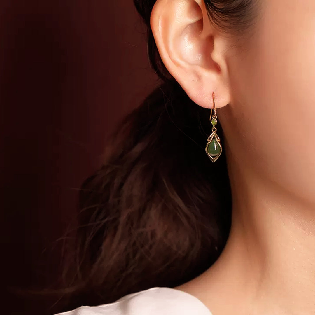 Boucles d’Oreilles Pendantes Jade – Éveil Sacré, Argent