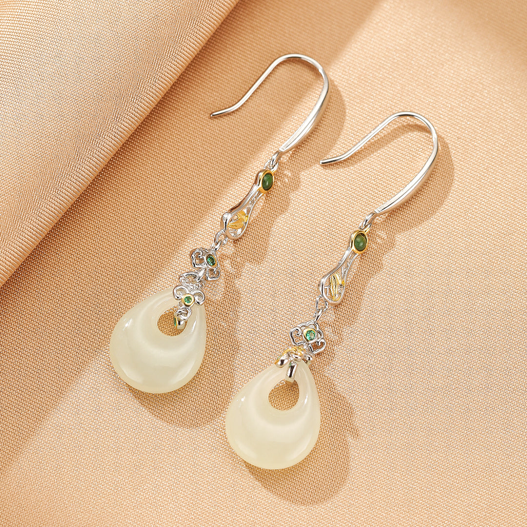 Boucles d’Oreilles Pendantes Jade – Gloire Impériale, Argent Plaqué Or